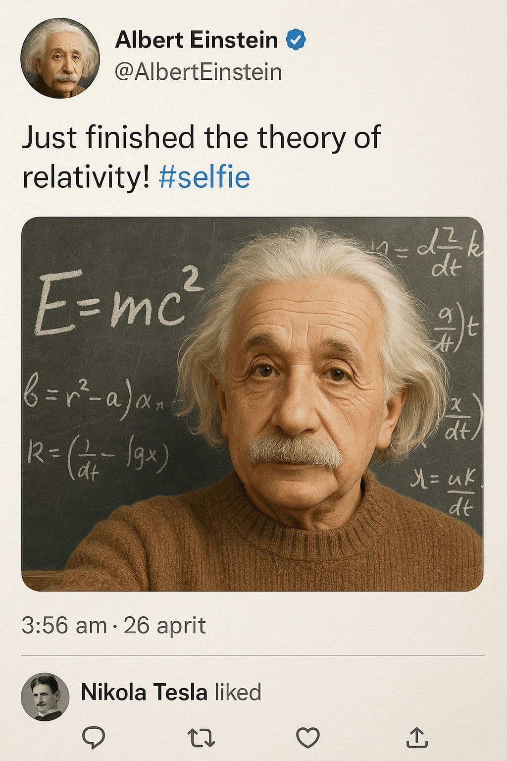 Fictional Tweet Screenshot (Einstein) — Generated result