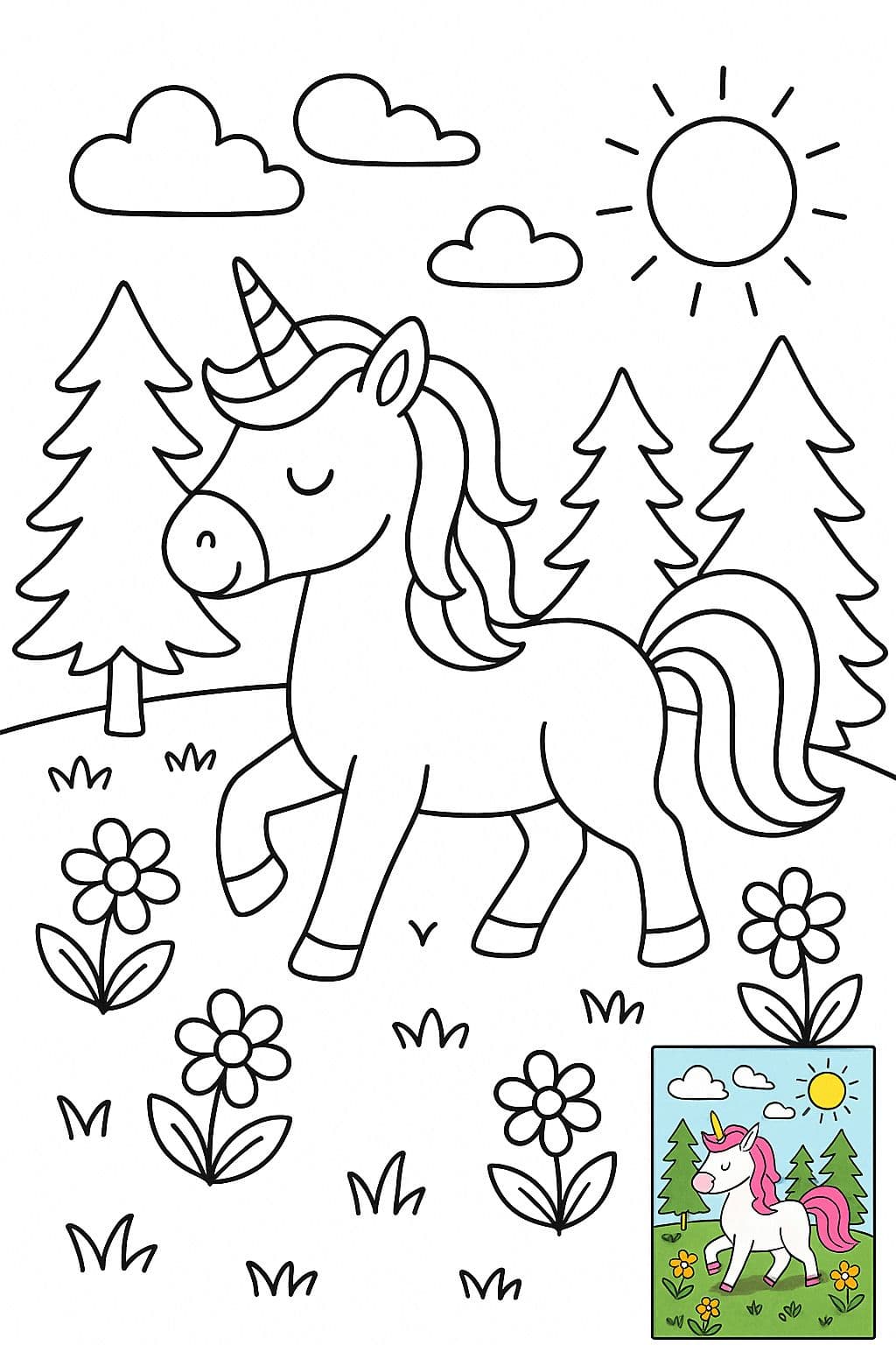 Children’s Coloring Page Illustration (with Colored Reference) — Generated result