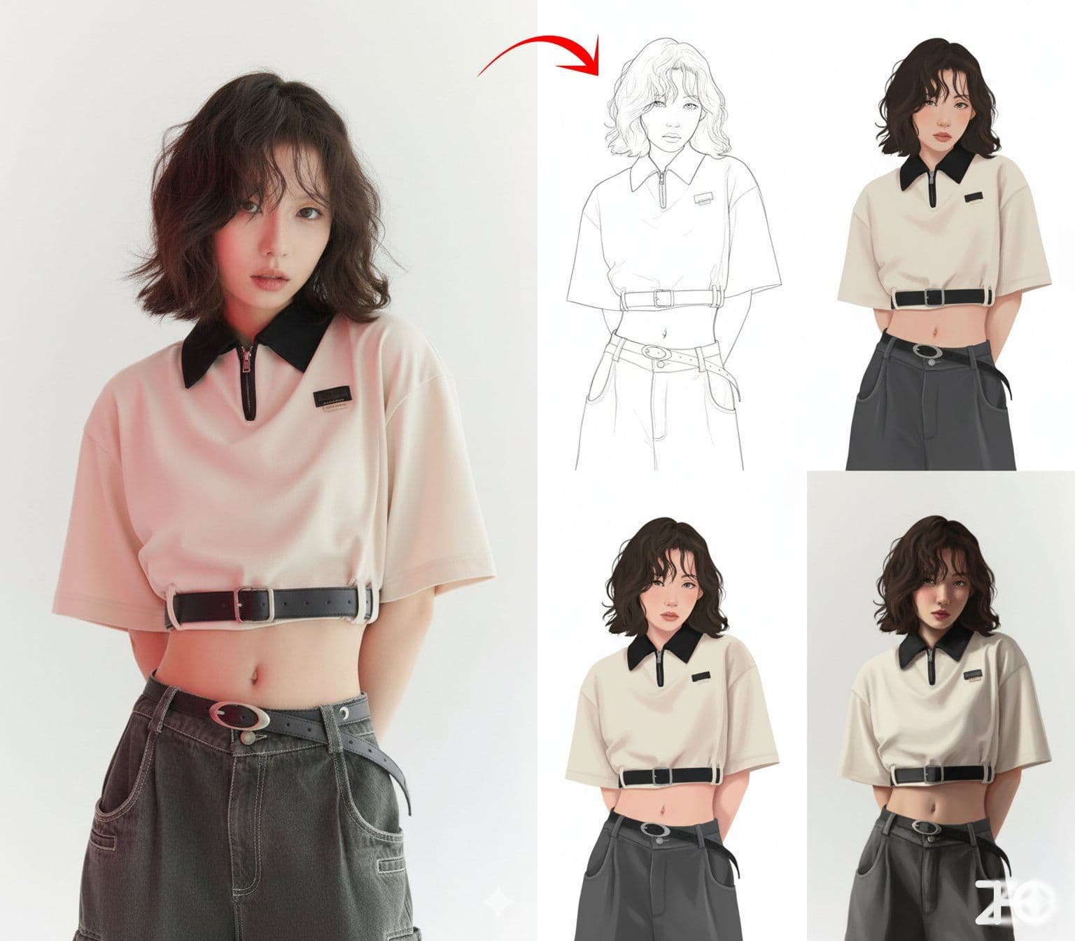 Illustration Drawing Process Four-Panel — Generated result