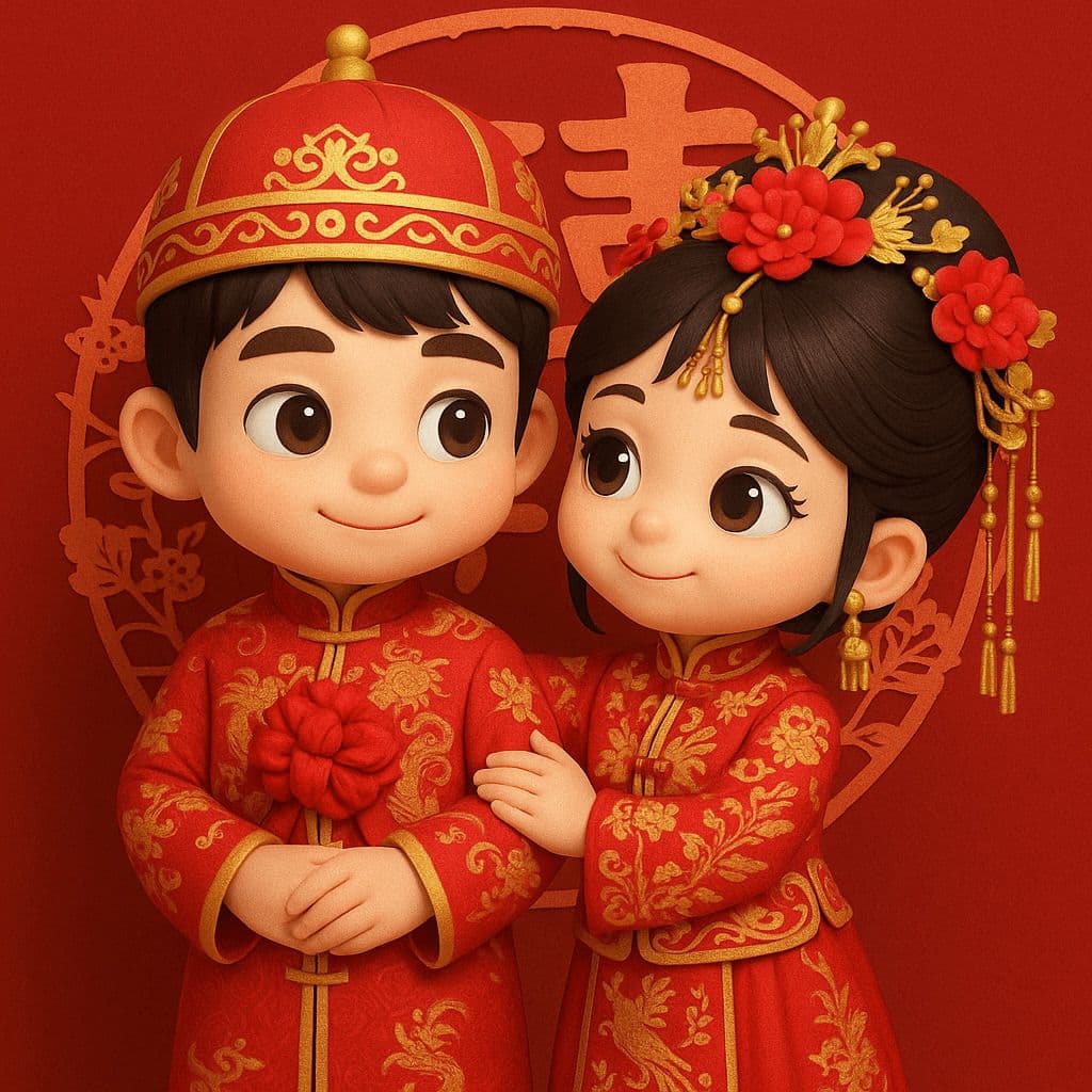 3D Q-Style Chinese Wedding Portrait — Generated result