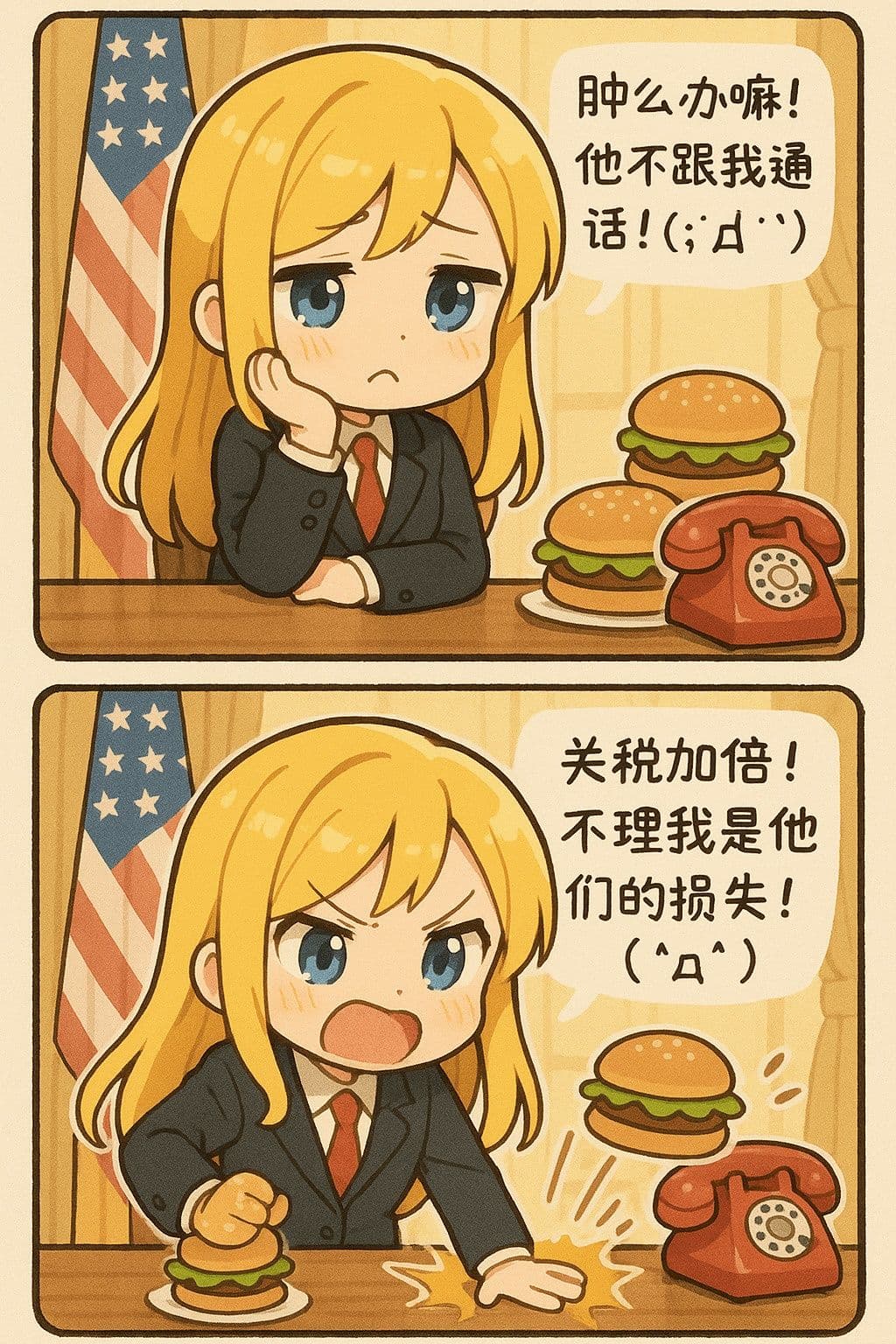 Japanese-Style Two-Panel Manga (Girl President Gets Heated) — Generated result
