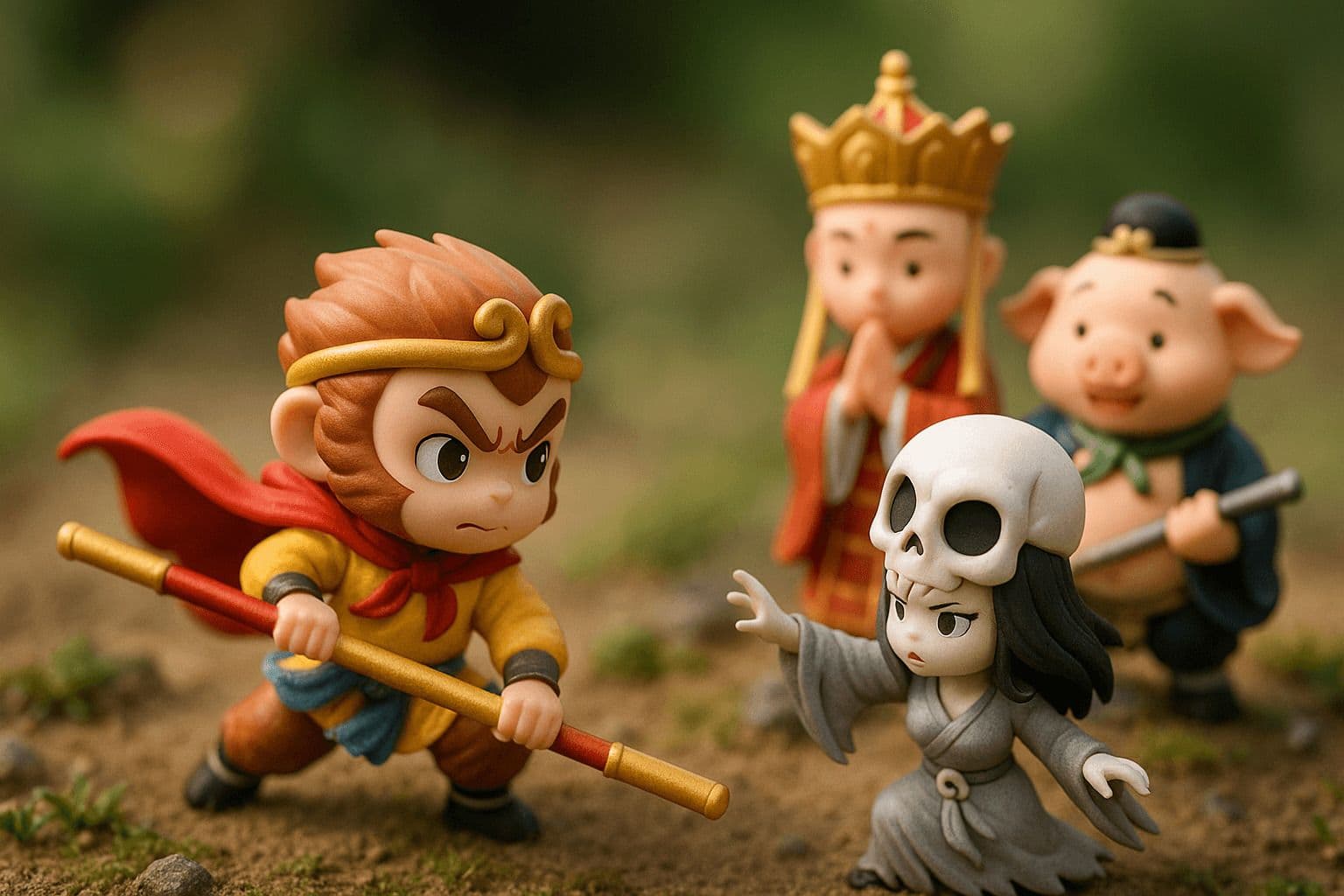 Miniature Diorama (Sun Wukong vs. White Bone Spirit) — Generated result