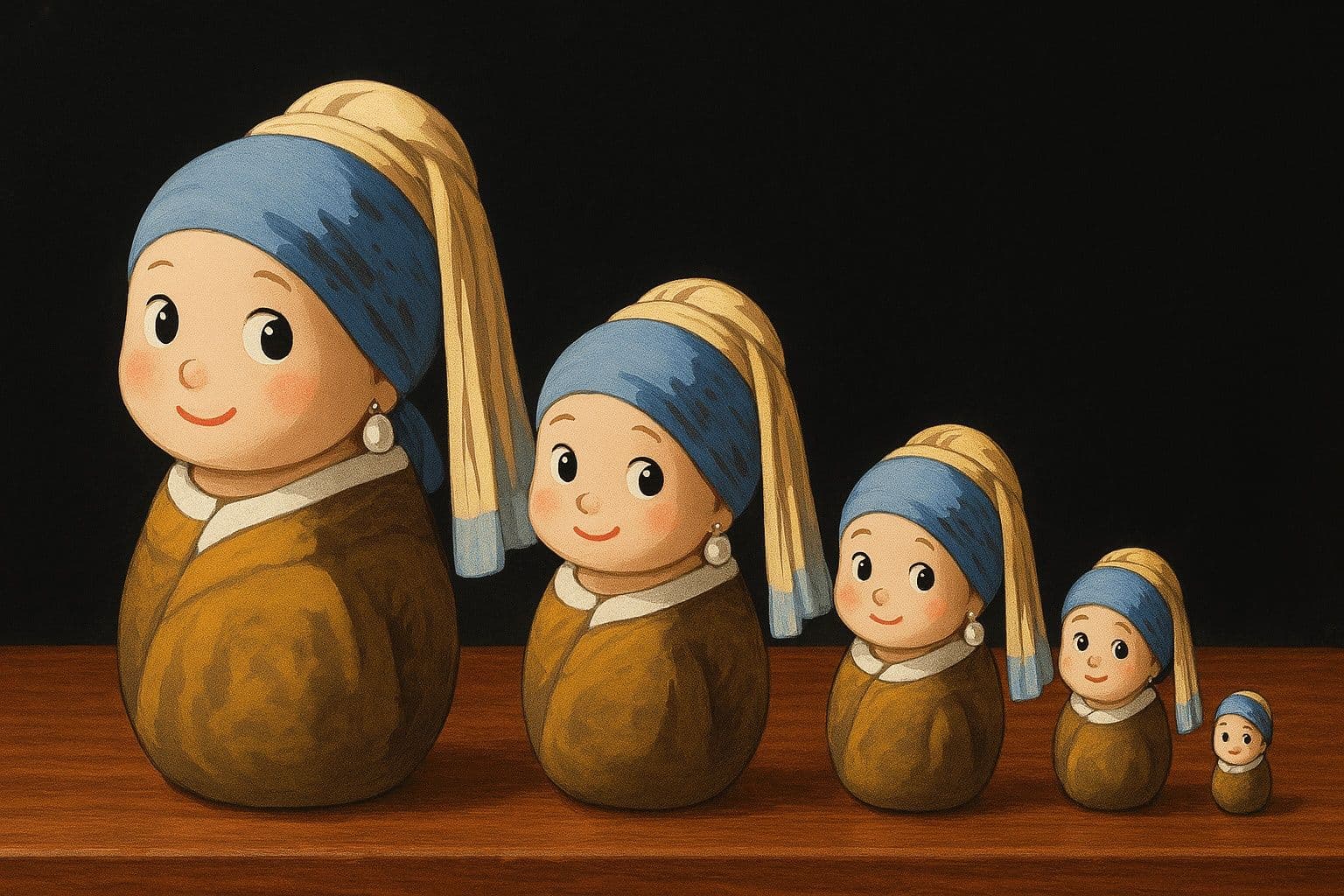 Chibi Russian Nesting Dolls (Girl with a Pearl Earring) — Generated result