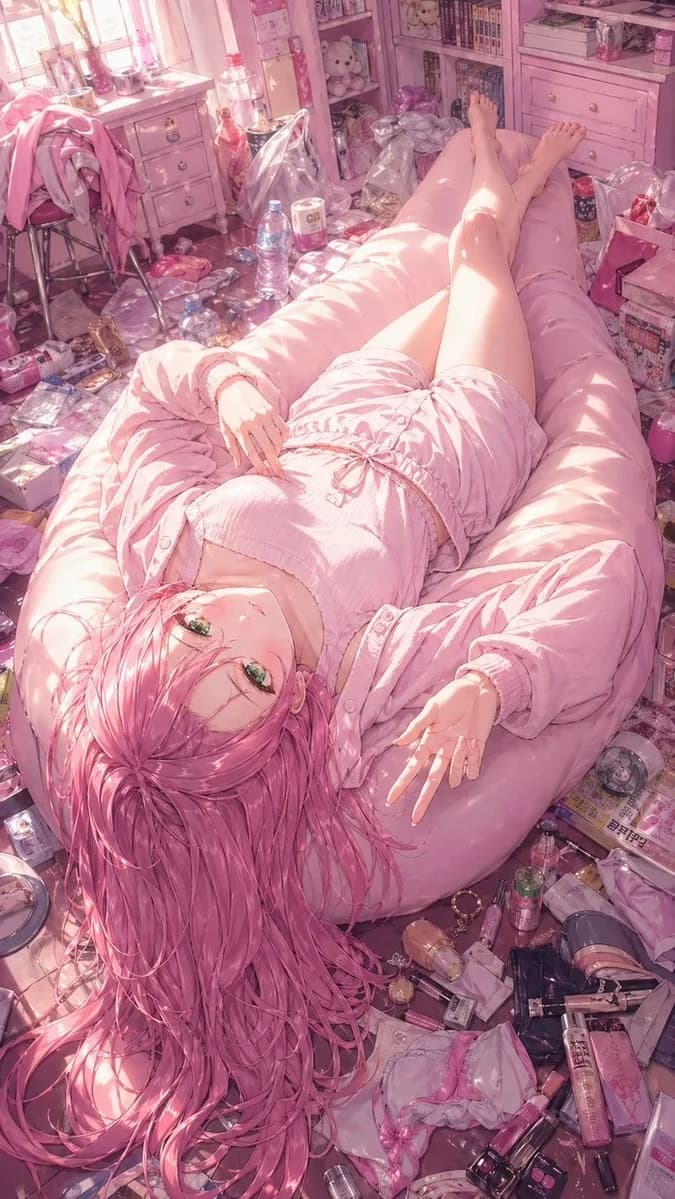 Pink Bedroom Anime Girl