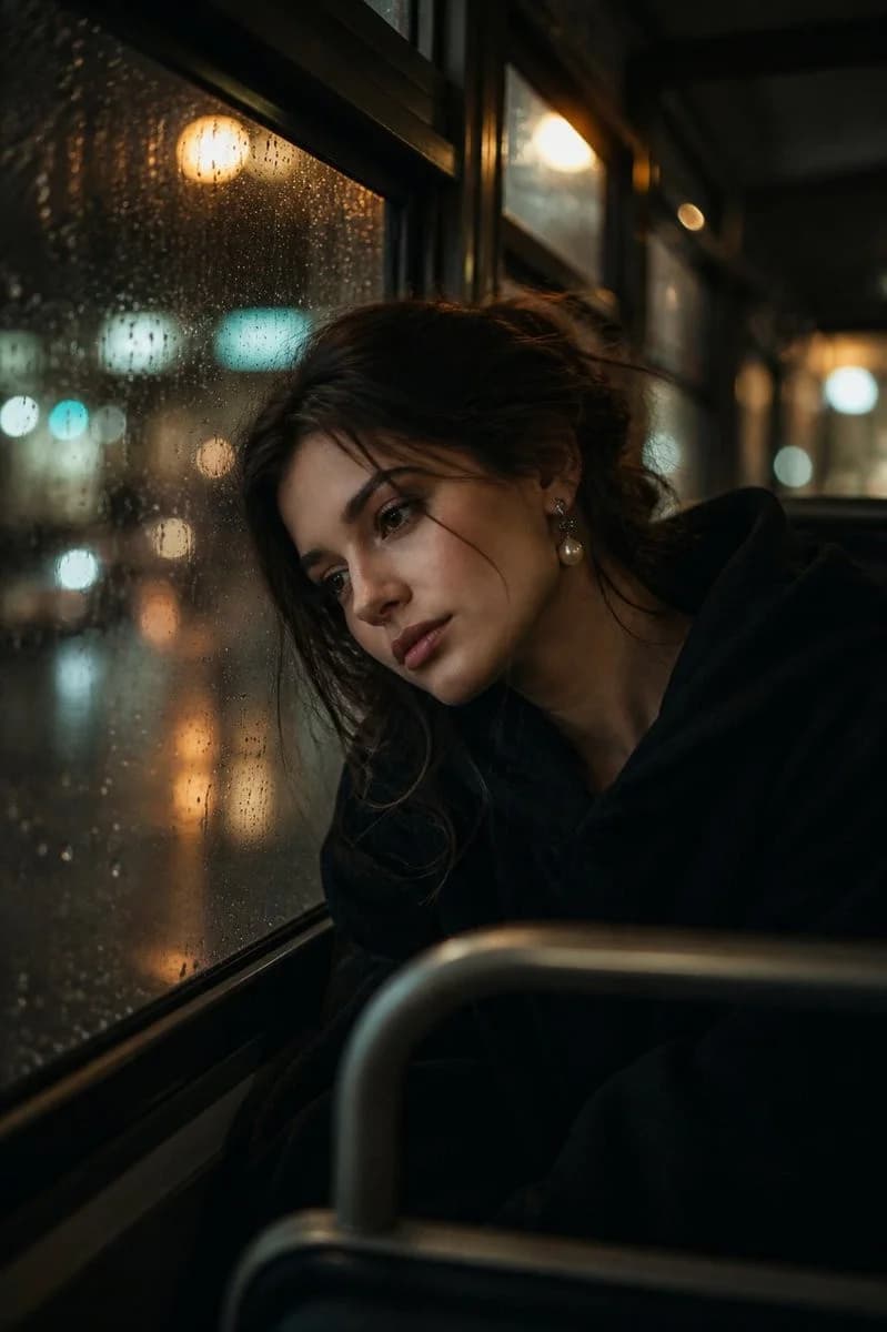 Rainy Bus Window Portrait — Generated result