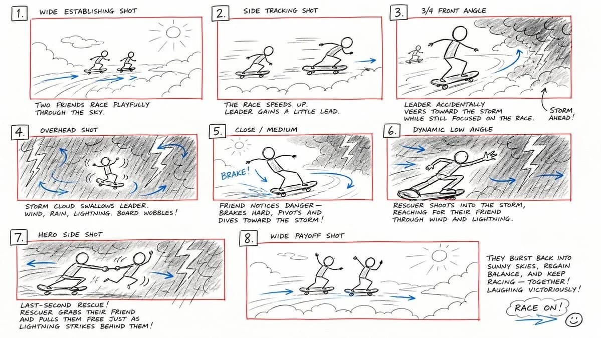 Rescue Chase Storyboard — Generated result