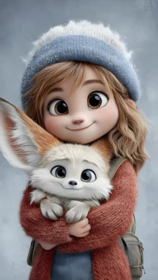 Autumn Fairytale Girl with Cute Fox