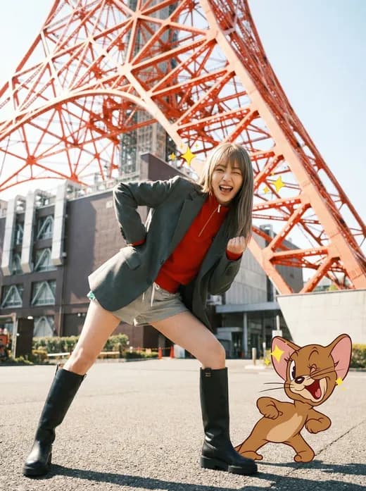Playful Interactive Photo with Jerry Mouse at Tokyo Tower