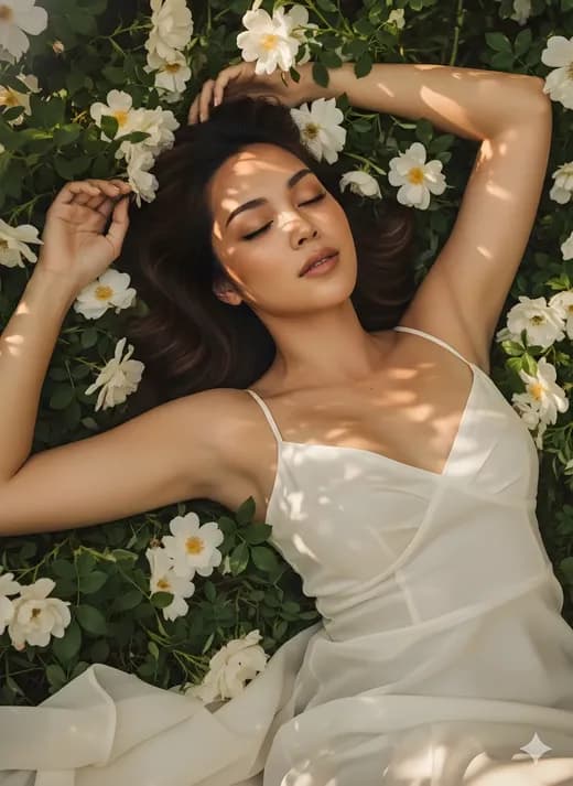 Soft Light Flower Goddess Lying — Generated result