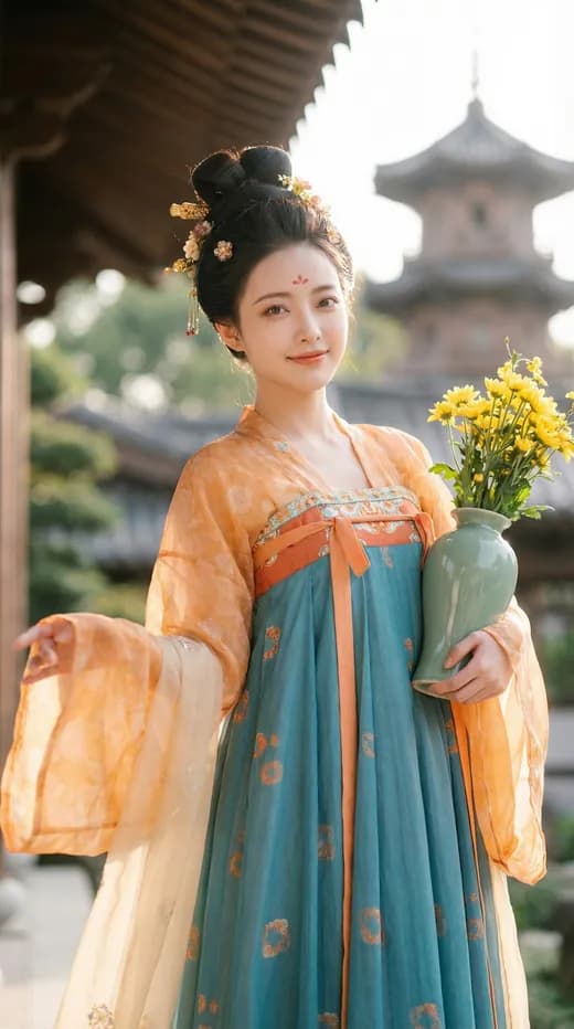 Hanfu Lady with Celadon Vase