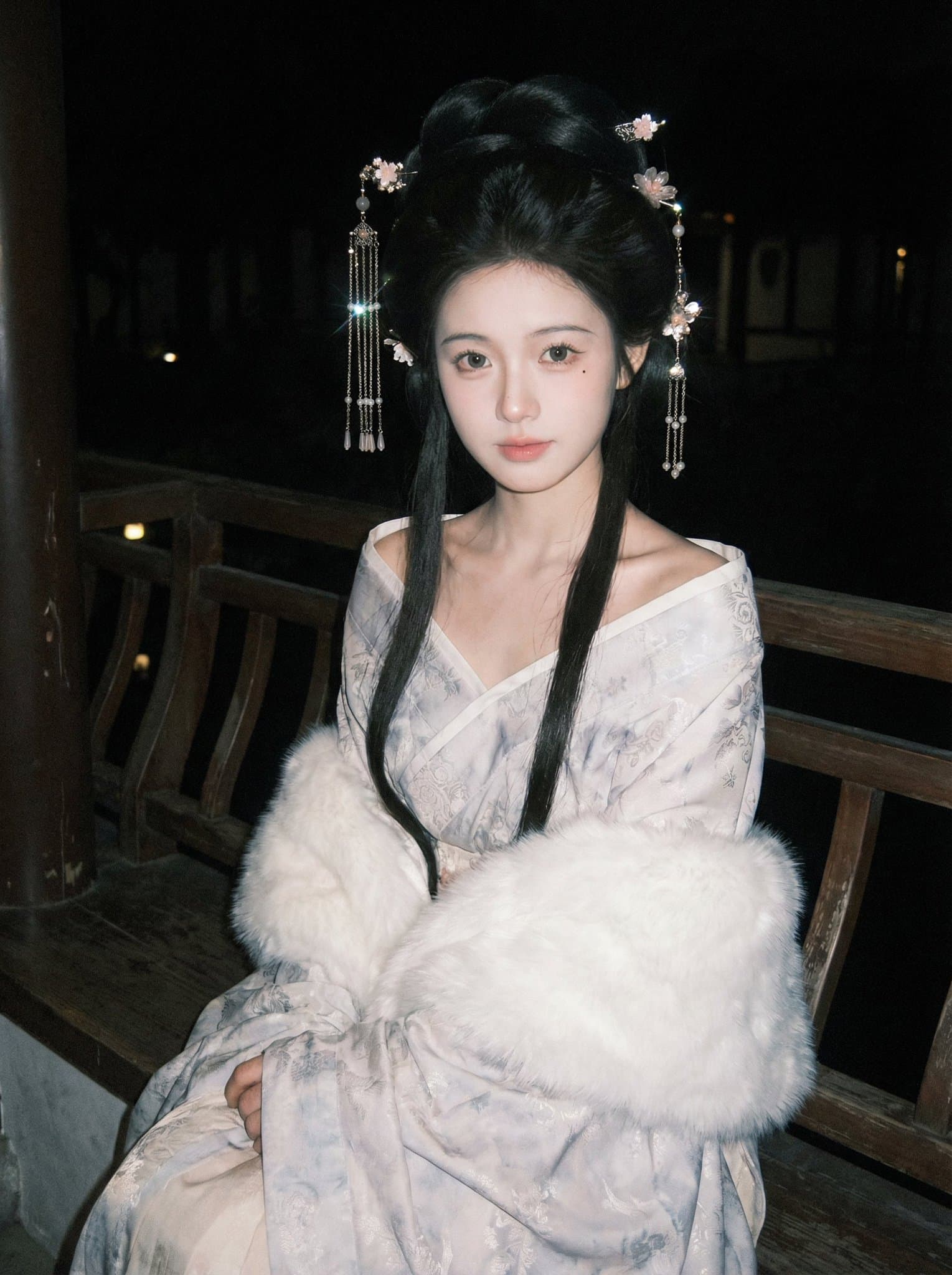 Ancient Style Wide Sleeve Robe Garden Night Scene Photo