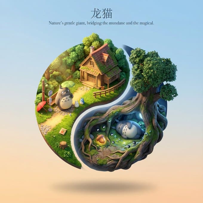 Floating Tai Chi Cute 3D Cartoon Scene