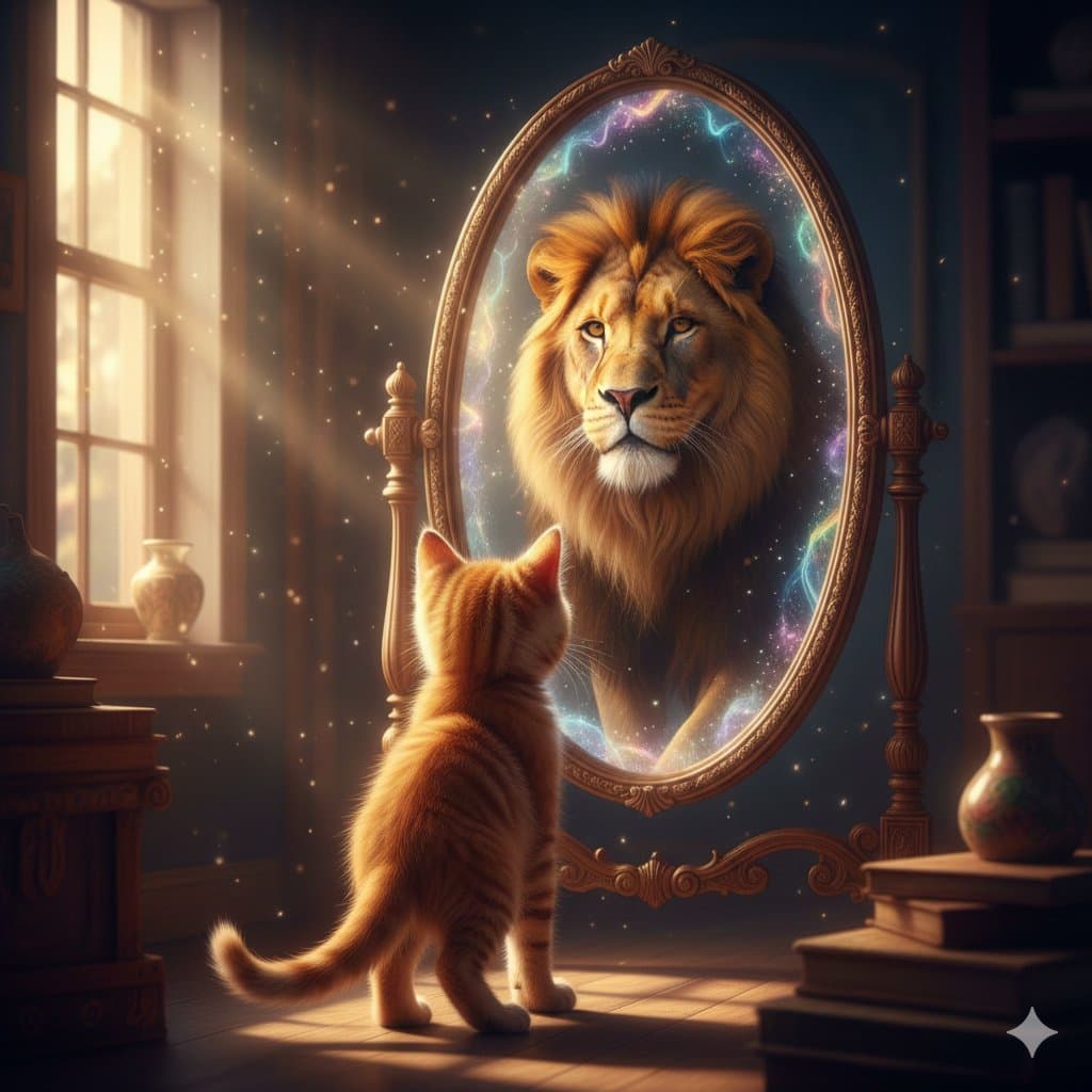 Reality and Inner Spirit Meet in the Magic Mirror — Generated result