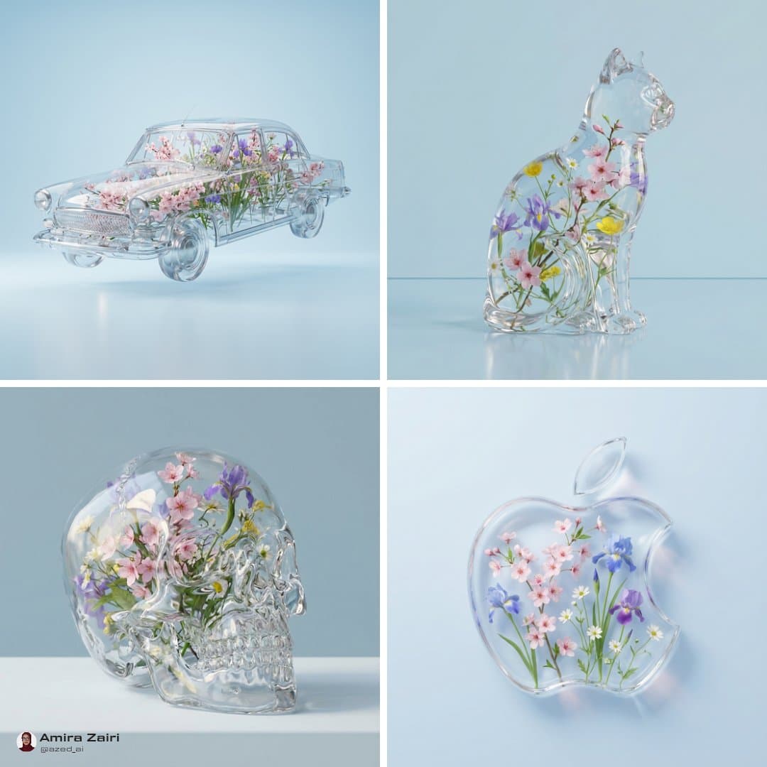Delicate Flowers Filled Inside Transparent Object