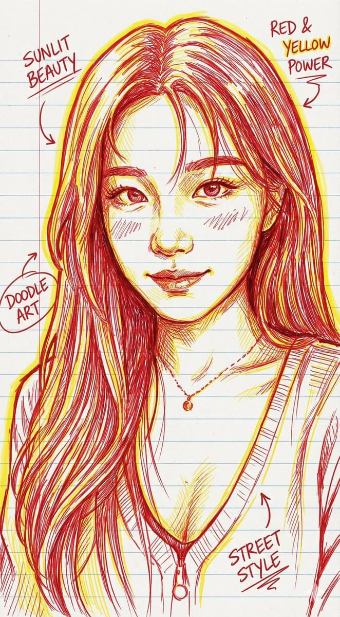 Red and Yellow Hand-Painted Portrait Illustration