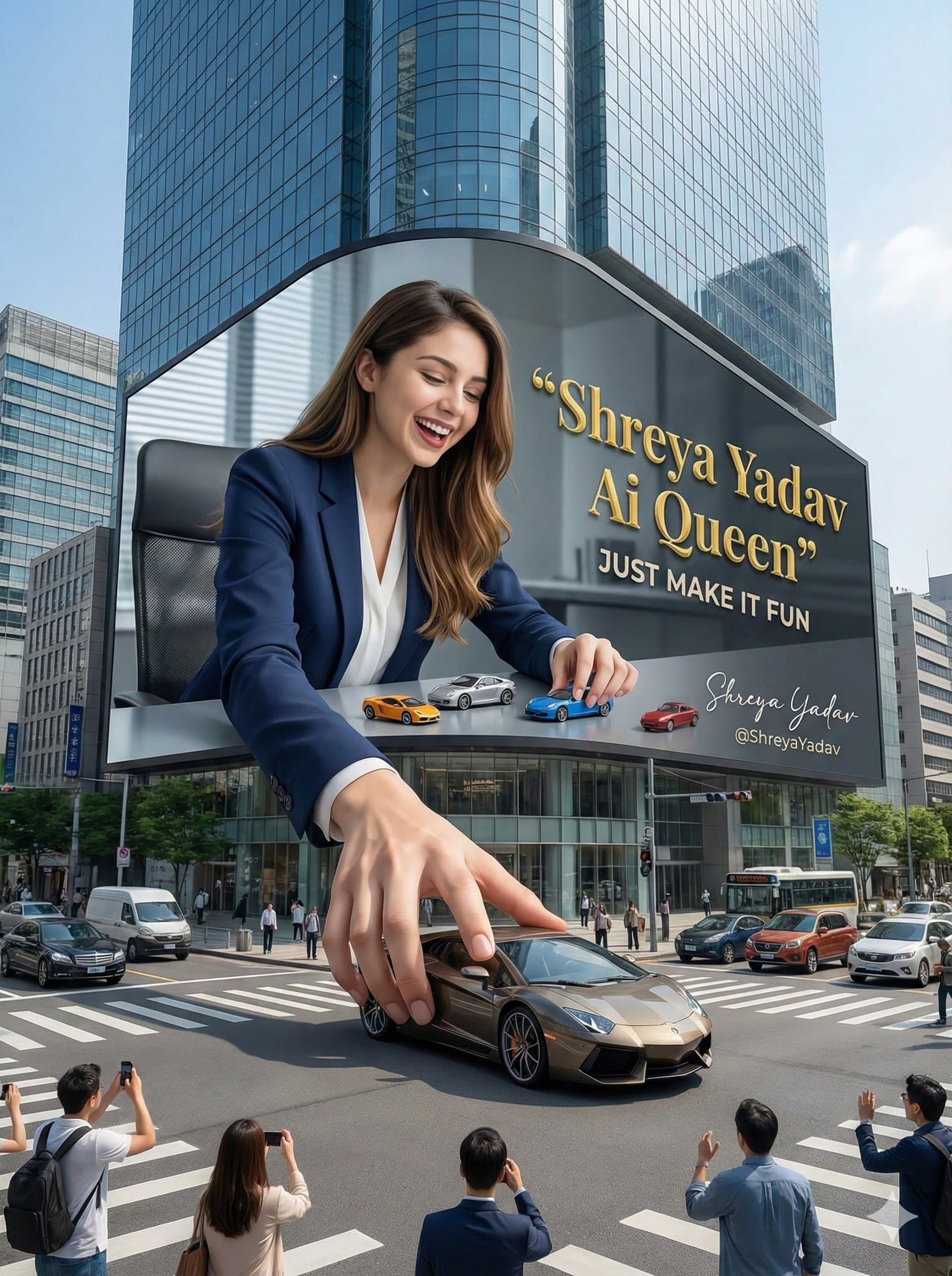 Woman on Huge Fashion Arched 3D Billboard — Generated result