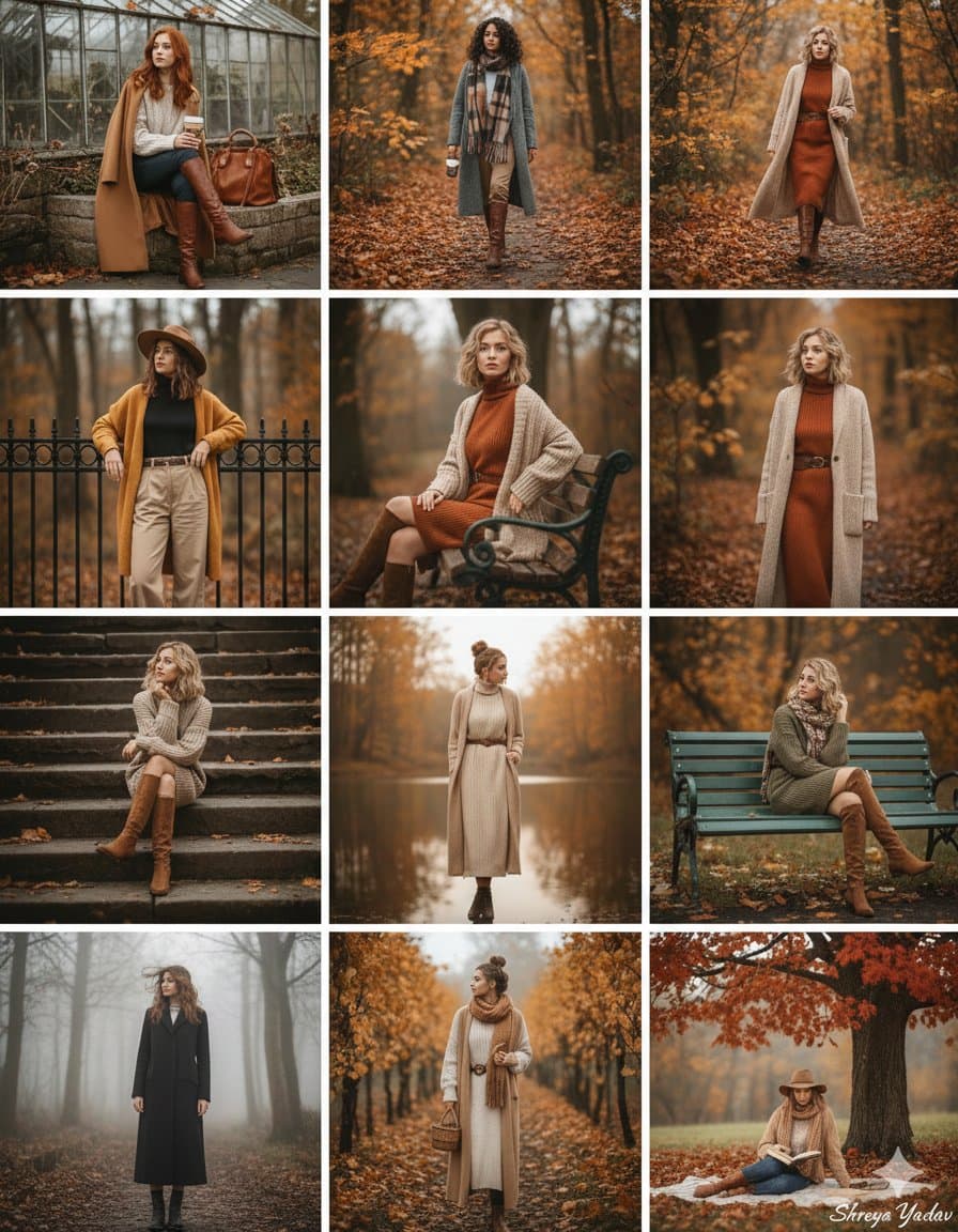 Autumn Fashion Collage with 12 Independent Photos