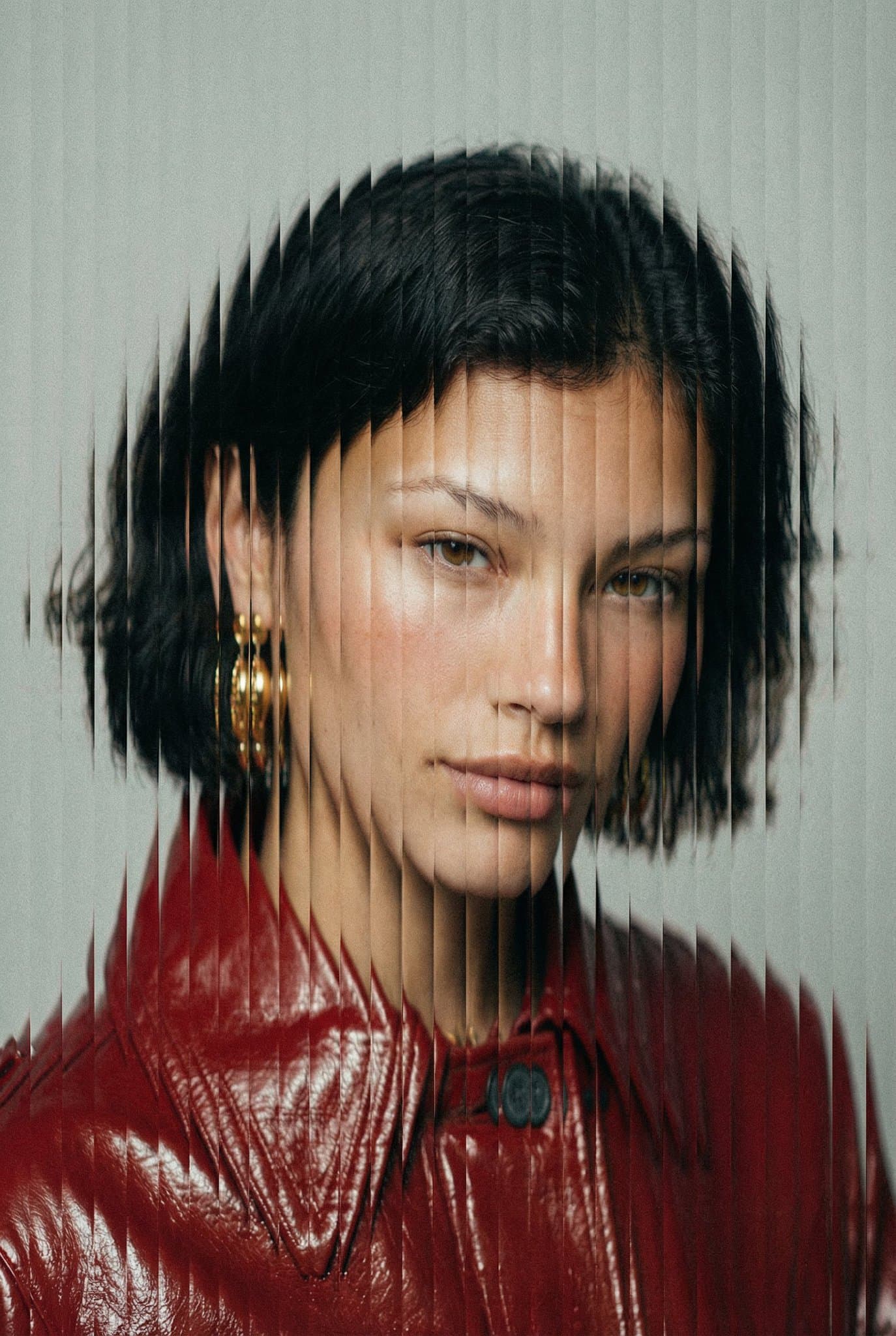 High Fashion Portrait with Vertical Slice Distortion