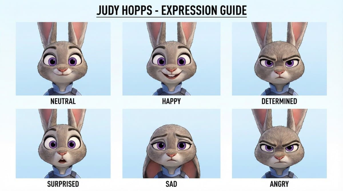 Create an Image for a Character Design Expression Style Guide — Generated result