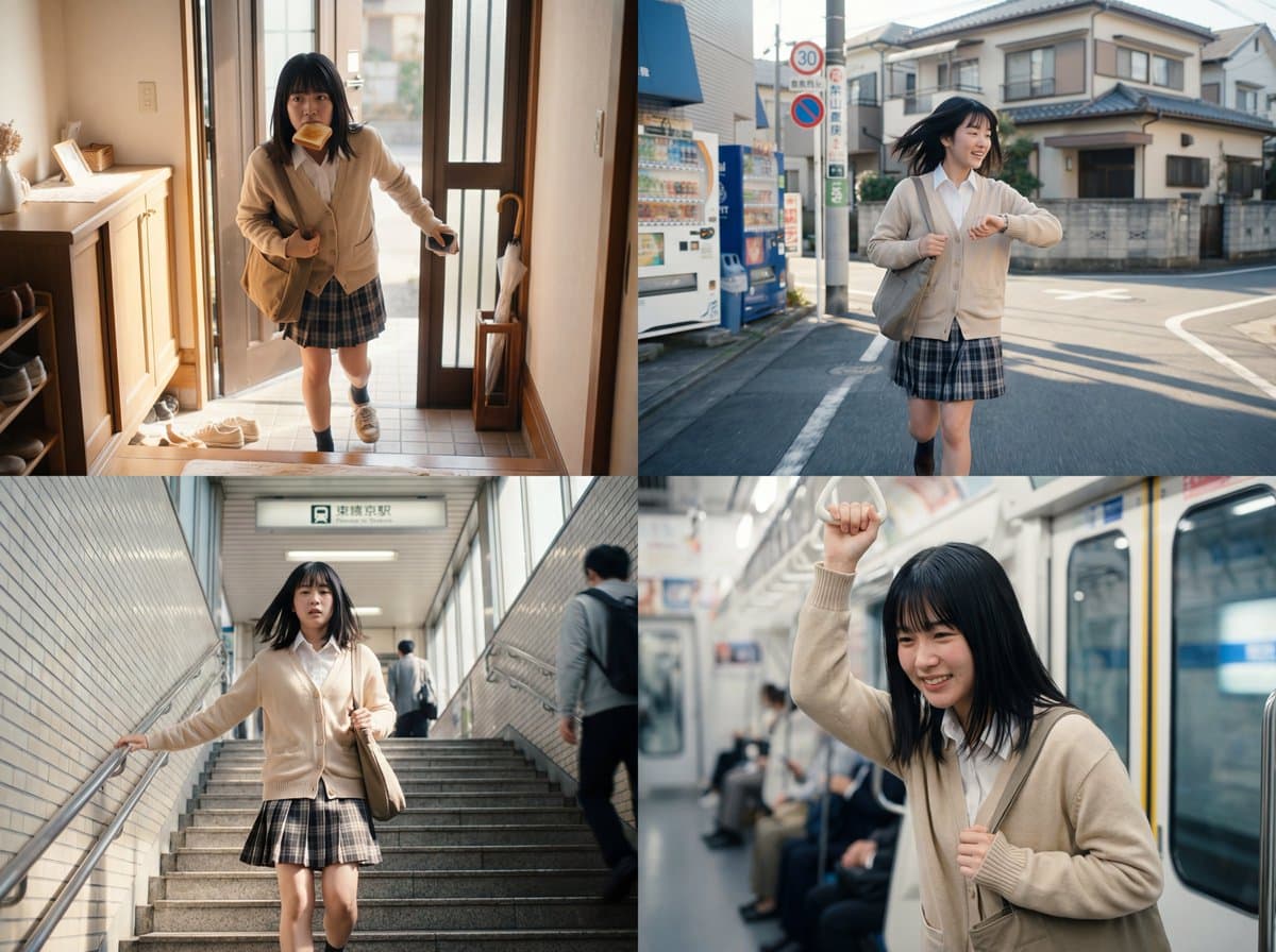 Japanese Girl Rushing to Catch the Subway — Generated result