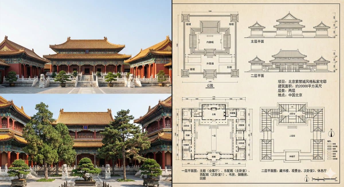 紫禁城の建築写真と設計図 — Generated result