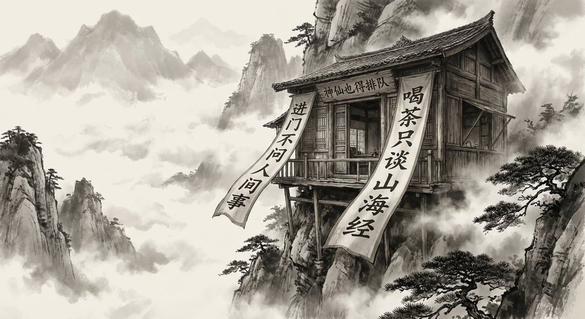 Combination of ink painting style and realistic photography