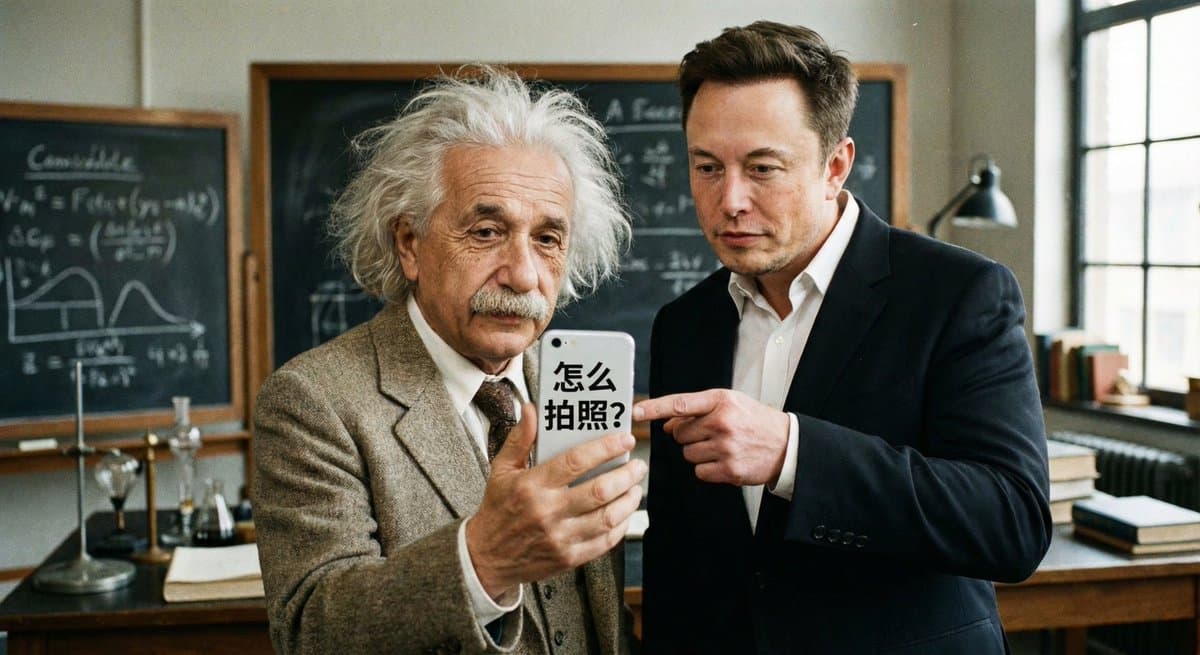 Musk Teaches Einstein How to Take Pictures — Generated result