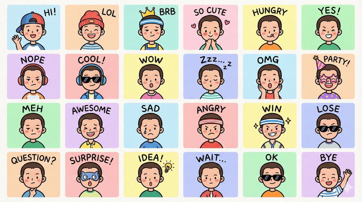LINE Style Half-Body Q Version Emoticons — Generated result