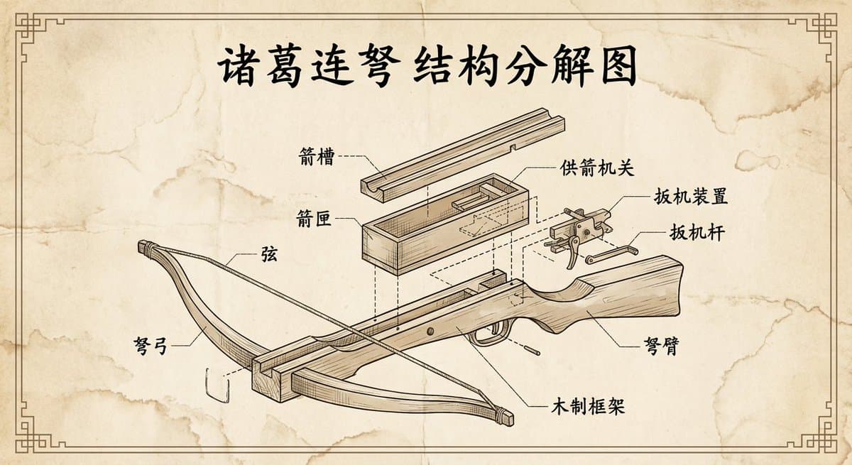 Retro Style Engineering Explosion Diagram of Zhuge Liannu