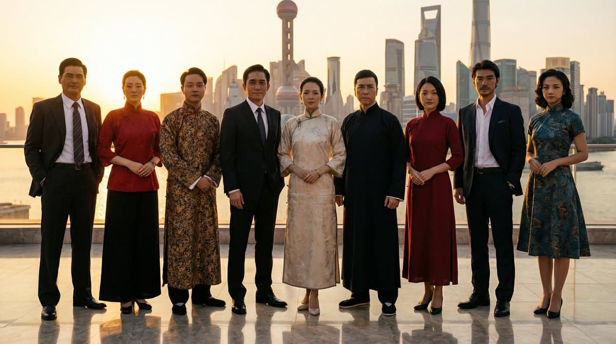 Group photo on the Shanghai Bund wearing famous outfits