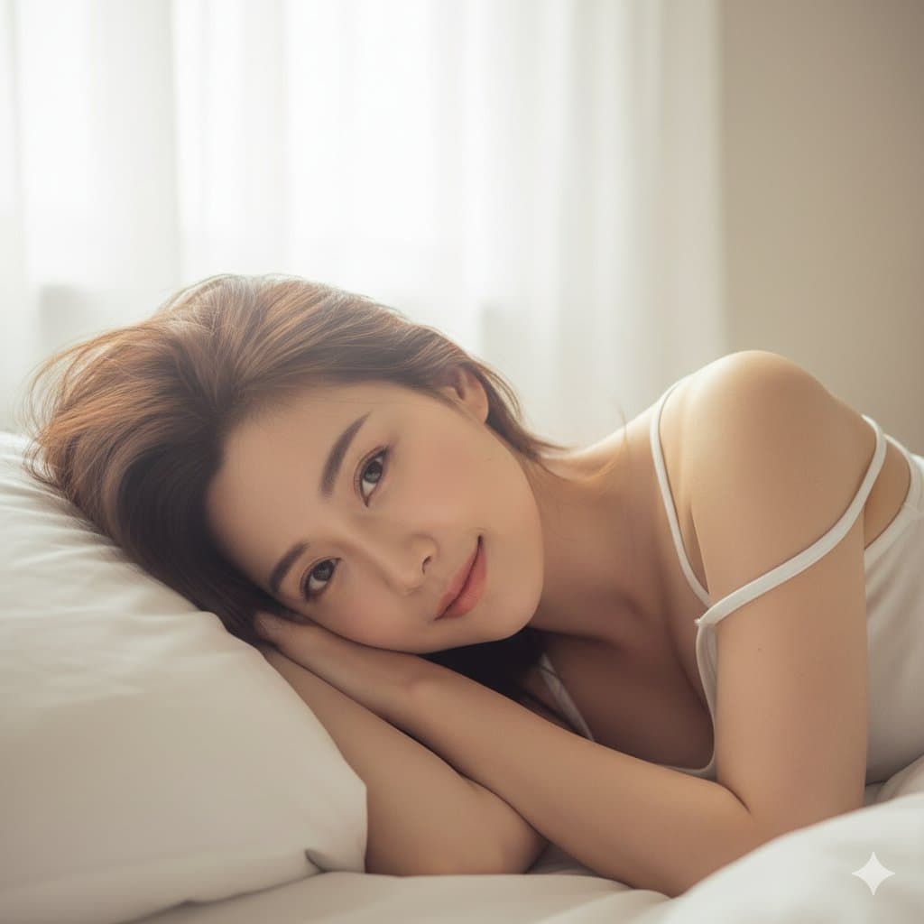 Sleepy Girl on a White Pillow