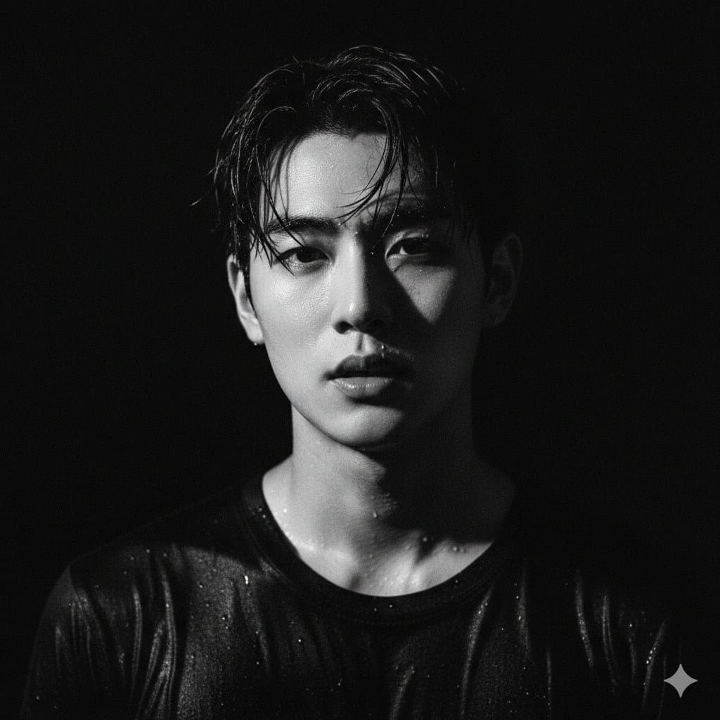 A Dramatic Black and White Close-Up Portrait — Generated result