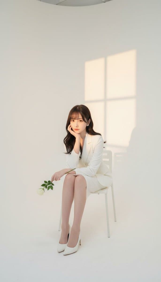 Studio Portrait of Woman Sitting on Chair