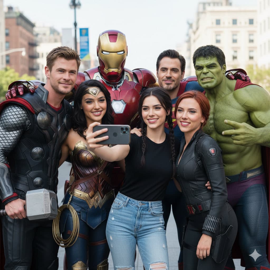 Selfie with Marvel Characters — Generated result