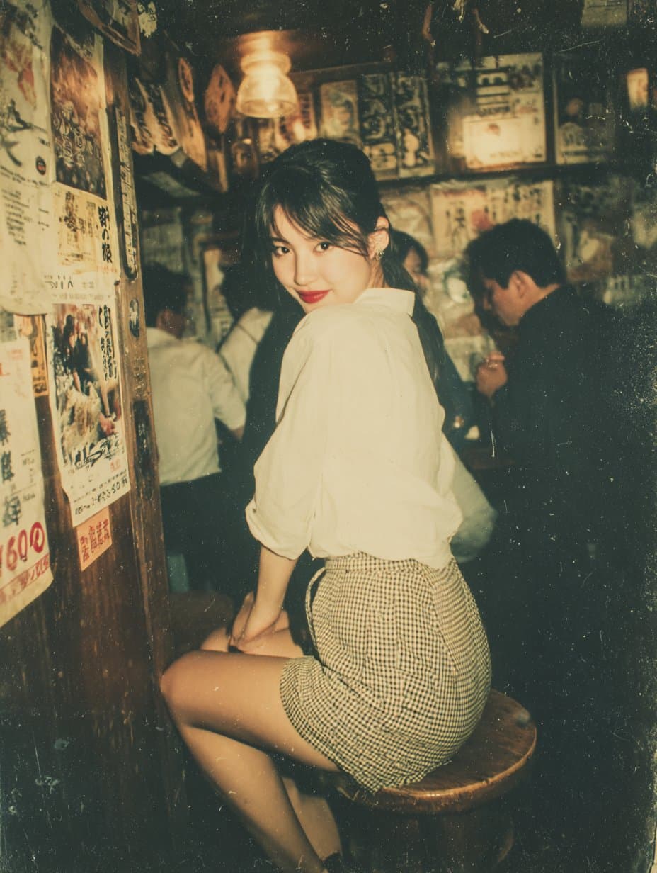 Beautiful Woman Photo Taken with Flash in Izakaya