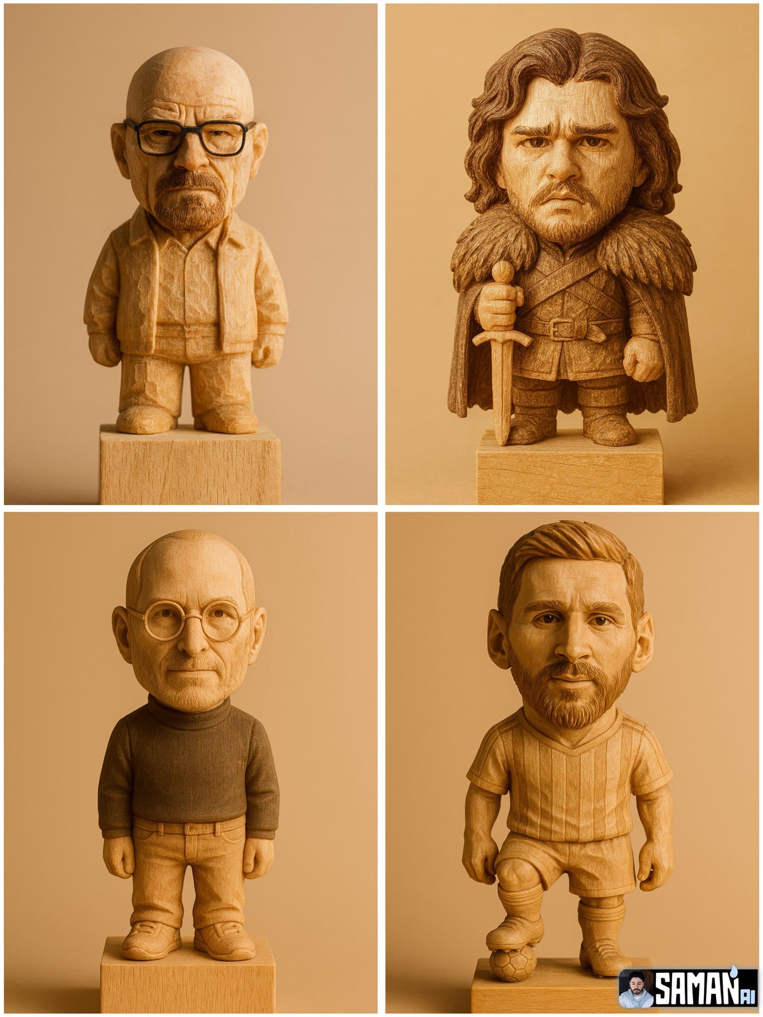 Q Version Wood Carving Figure — Generated result