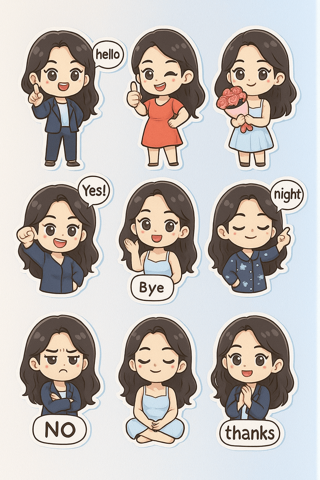9-Grid Chibi Stickers — Generated result