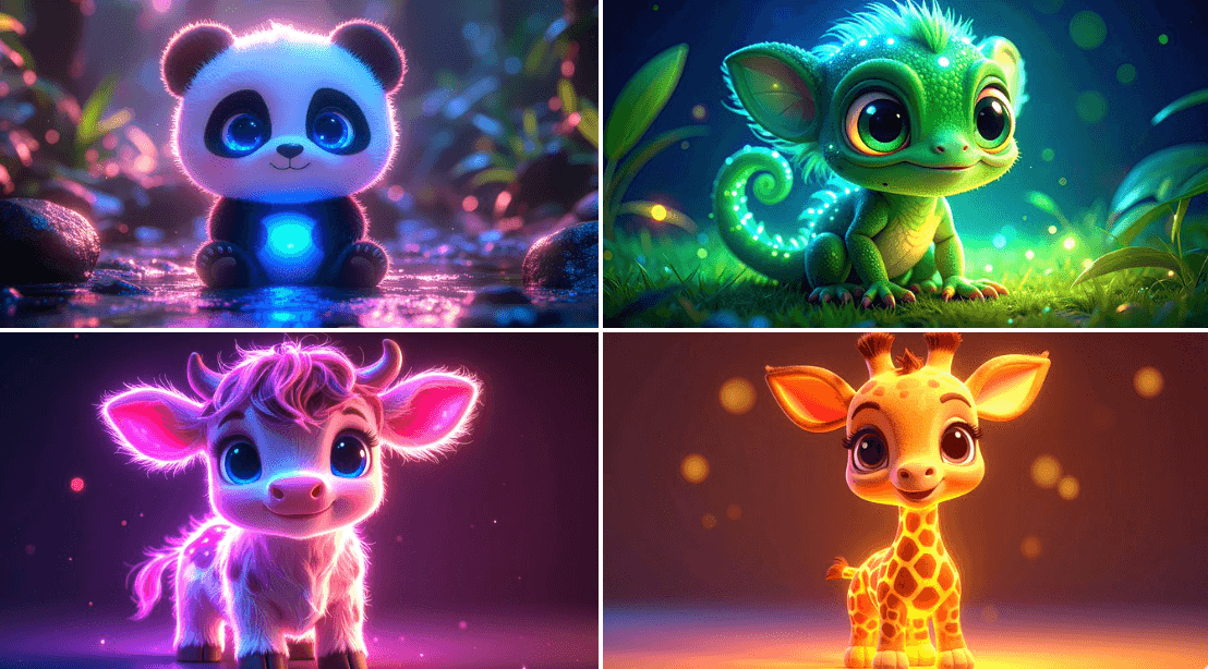 Neon Lit Cute Animals
